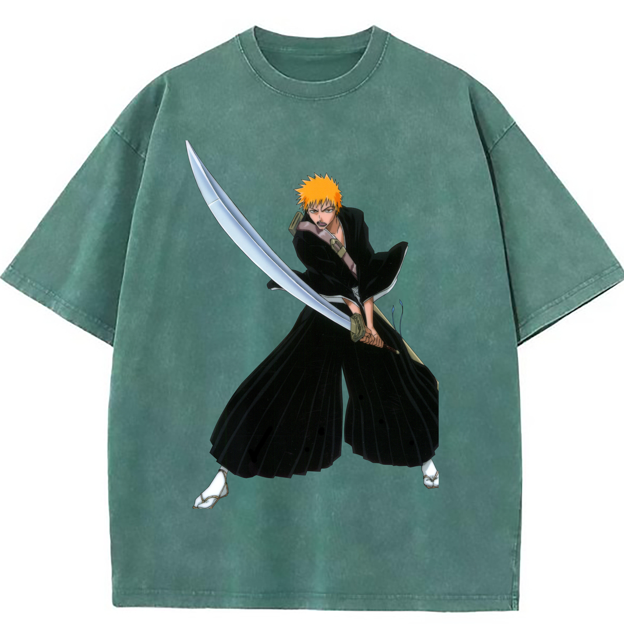 （画像用） ブリーチ 黒崎一護（くろさき いちご）BLEACH Kurosaki Ichigo 綿100% ヴィンテージ風 半袖Tシャツ（フロントプリント）